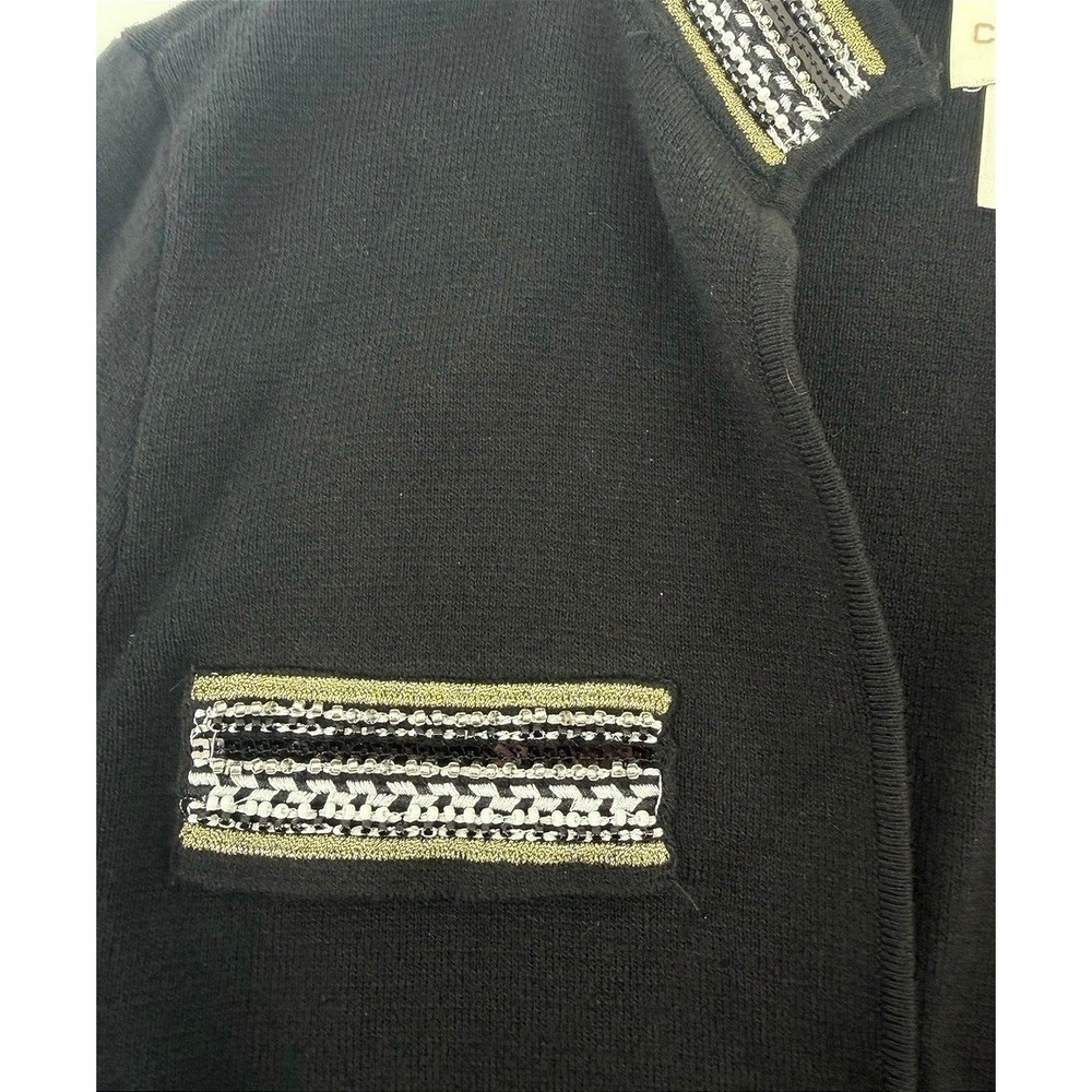 Chicos Black Beaded Sequin Trim Open Front Cardigan Sweater Gold Silver Size‎ 2 - Picture 5 of 10